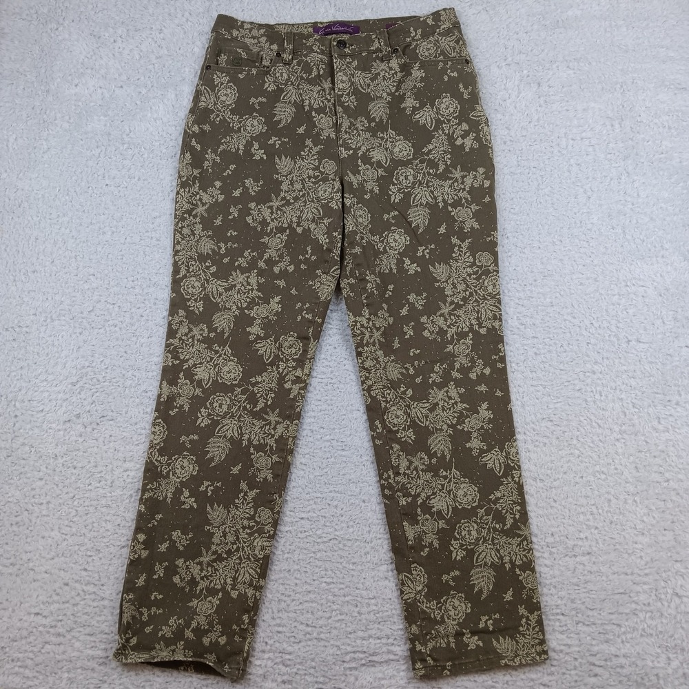 Gloria Vanderbilt Jeans Amanda Women 12 Olive Floral Straight High Rise DGVB2692